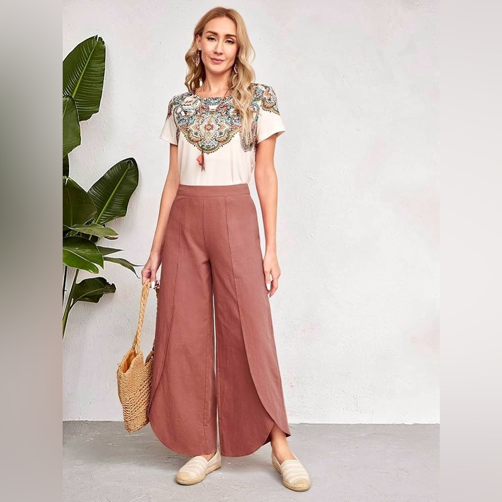 Women's Wide-Leg Pants Drew pink flutter leg pants